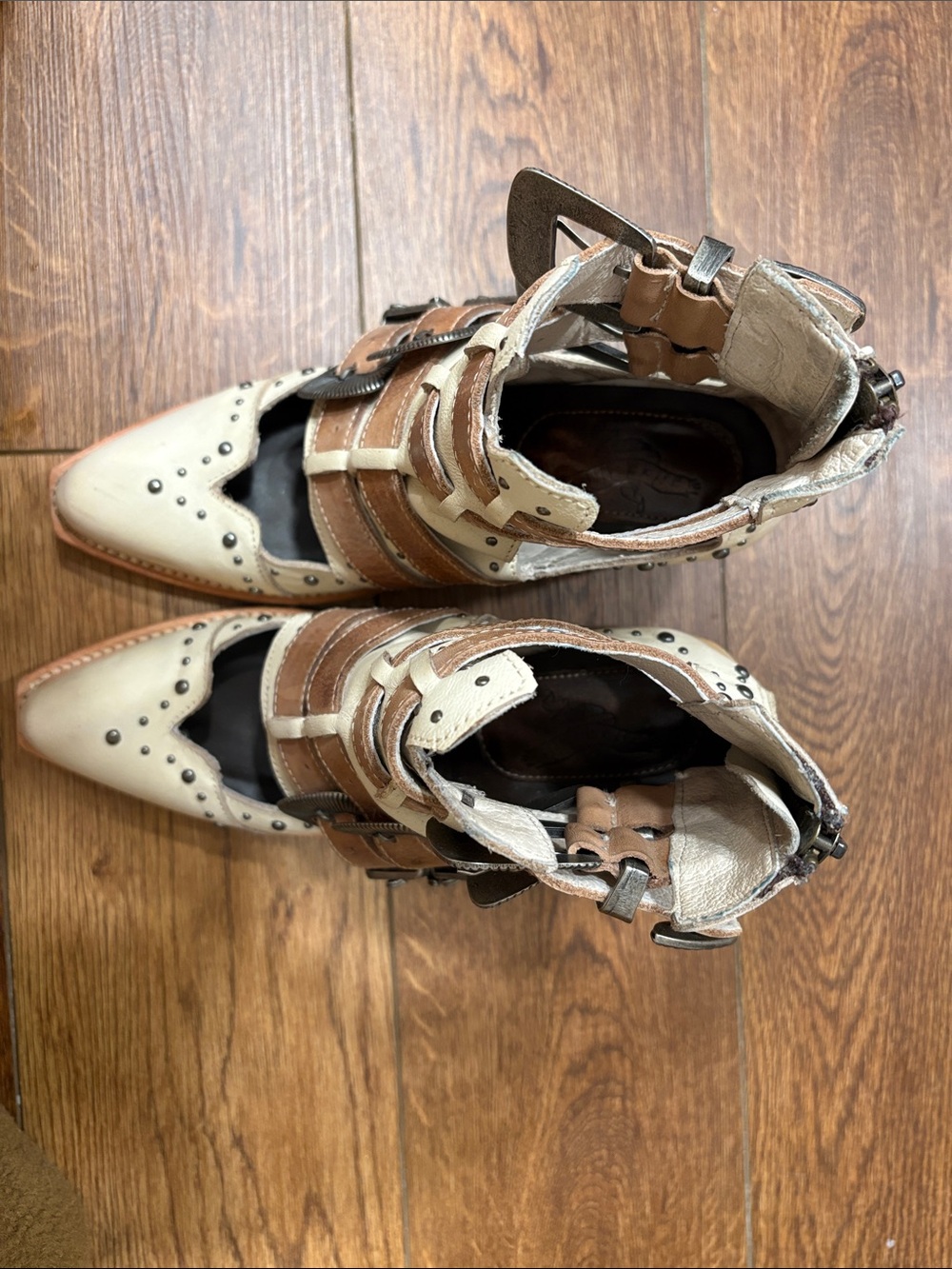 Freebird by Steven Cream and Tan Studded Strappy Ankle Boots - Picture 5 of 5